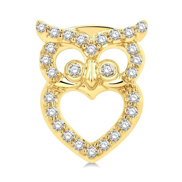 1/6 Ctw Petite Owl Round Cut Diamond Fashion Stud Earrings in 10K Yellow Gold