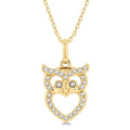 1/8 Ctw Owl Frame Petite Round Cut Diamond Fashion Pendant With Chain in 10K Yellow Gold
