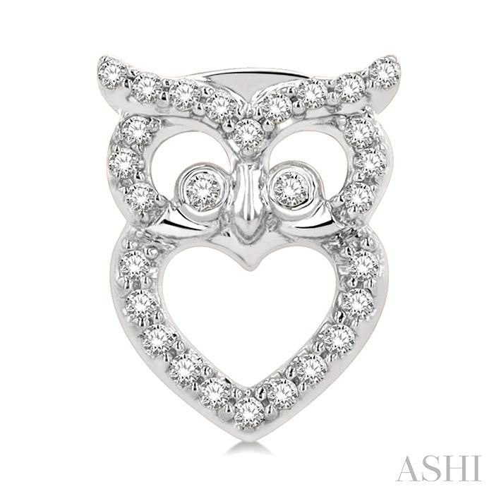 1/6 Ctw Petite Owl Round Cut Diamond Fashion Stud Earrings in 10K White Gold