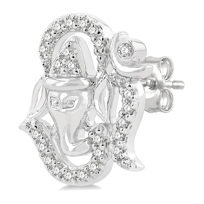 1/6 Ctw Petite Ganesha in 'OM' Symbol Round Cut Diamond Fashion Stud Earrings in 10K White Gold