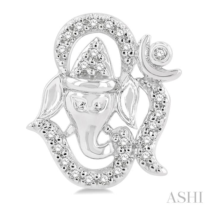 1/6 Ctw Petite Ganesha in 'OM' Symbol Round Cut Diamond Fashion Stud Earrings in 10K White Gold