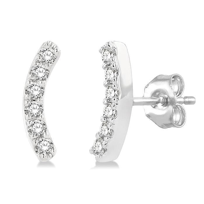 1/10 Ctw Arc Round Cut Diamond Petite Fashion Stud Earrings in 10K White Gold