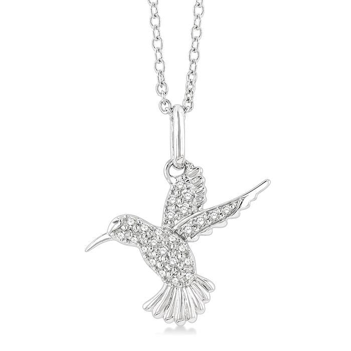 1/6 Ctw Petite Hummingbird Round Cut Diamond Fashion Pendant With Chain in 10K White Gold