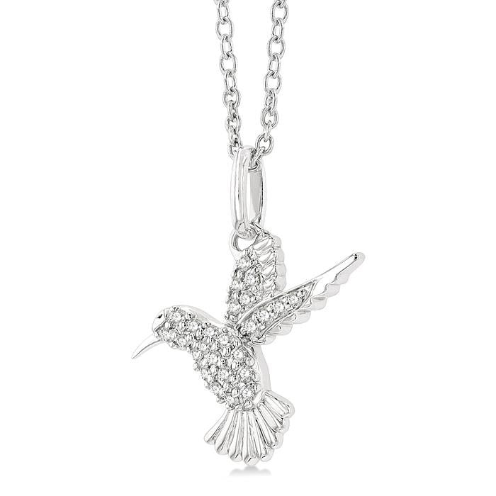 1/6 Ctw Petite Hummingbird Round Cut Diamond Fashion Pendant With Chain in 10K White Gold
