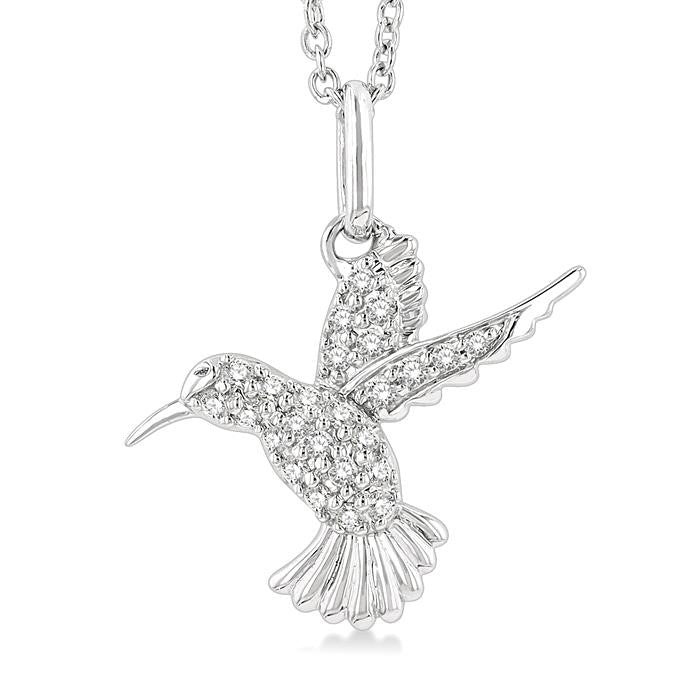 1/6 Ctw Petite Hummingbird Round Cut Diamond Fashion Pendant With Chain in 10K White Gold