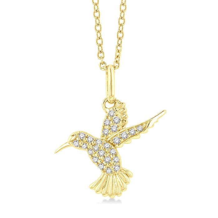 1/6 Ctw Petite Hummingbird Round Cut Diamond Fashion Pendant With Chain in 10K Yellow Gold