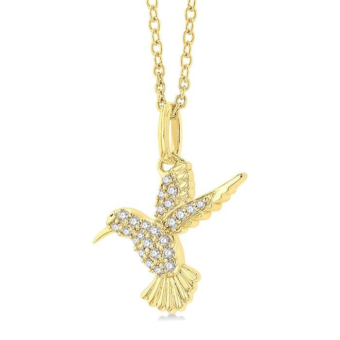 1/6 Ctw Petite Hummingbird Round Cut Diamond Fashion Pendant With Chain in 10K Yellow Gold