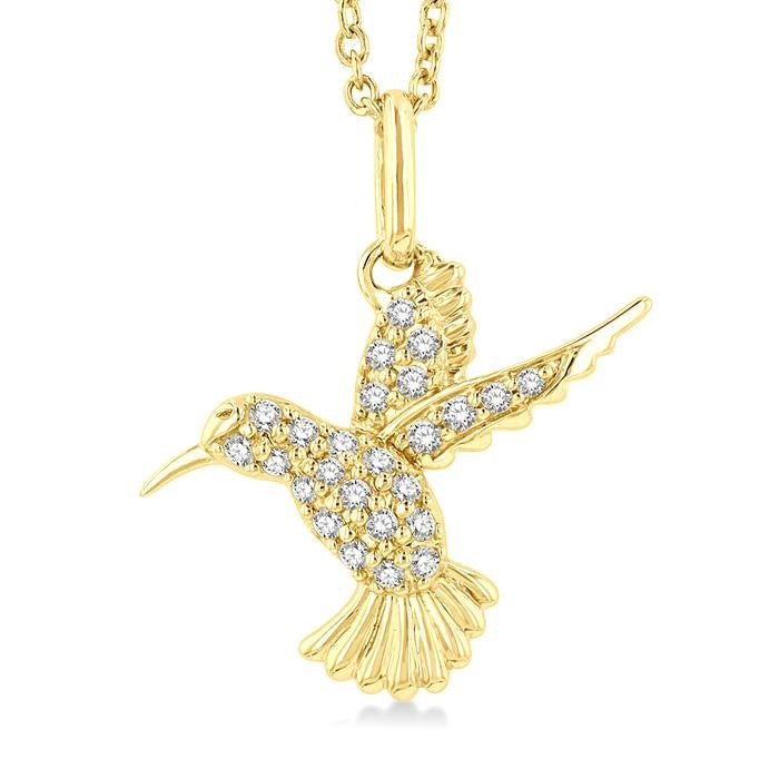 1/6 Ctw Petite Hummingbird Round Cut Diamond Fashion Pendant With Chain in 10K Yellow Gold