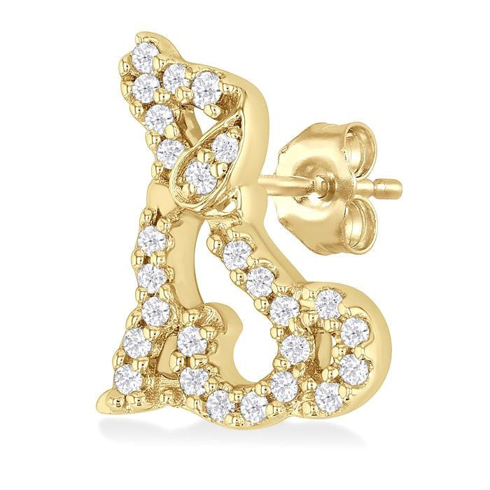 1/6 Ctw Petite Sitting Dog Round Cut Diamond Fashion Stud Earrings in 10K Yellow Gold