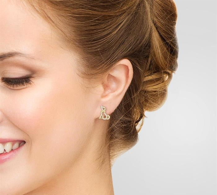 1/6 Ctw Petite Sitting Dog Round Cut Diamond Fashion Stud Earrings in 10K Yellow Gold
