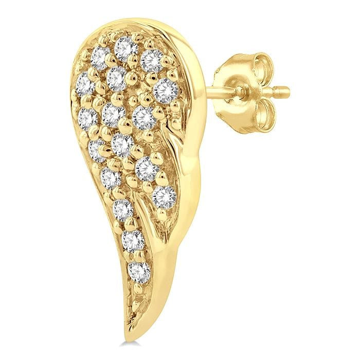 1/10 Ctw Petite Angel Wings Round Cut Diamond Fashion Stud Earrings in 10K Yellow Gold