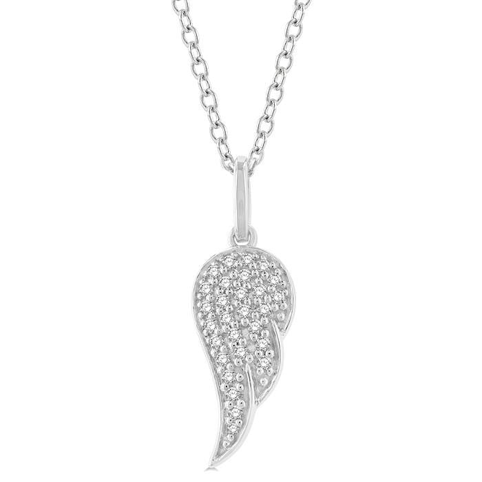 1/6 Ctw Petite Angel Wing Round Cut Diamond Fashion Pendant With Chain in 10K White Gold