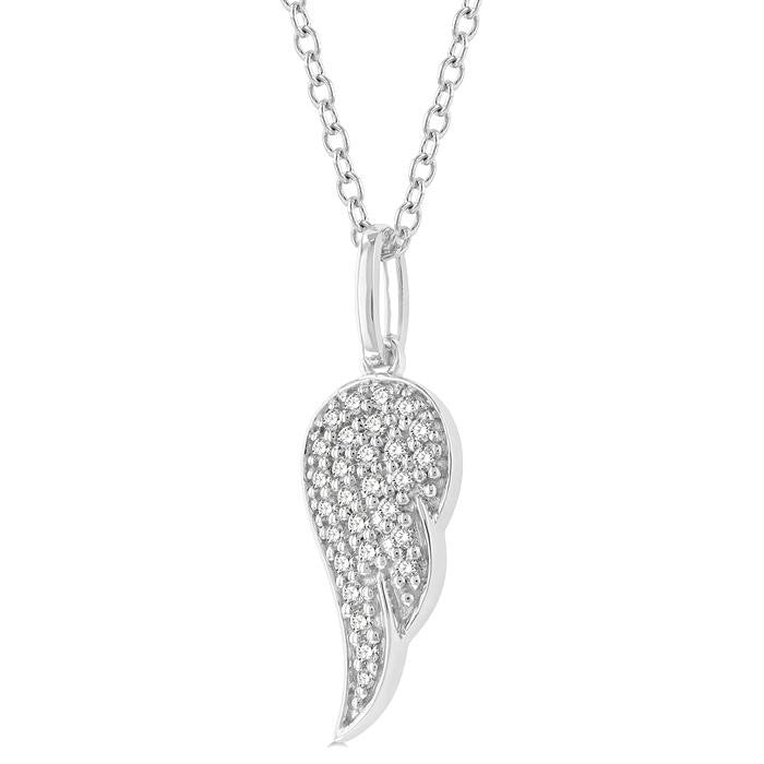 1/6 Ctw Petite Angel Wing Round Cut Diamond Fashion Pendant With Chain in 10K White Gold