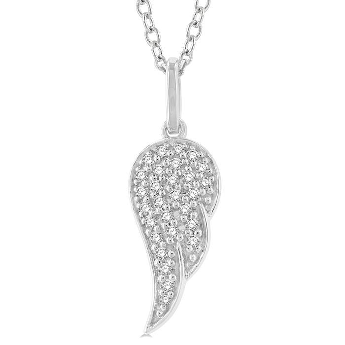 1/6 Ctw Petite Angel Wing Round Cut Diamond Fashion Pendant With Chain in 10K White Gold