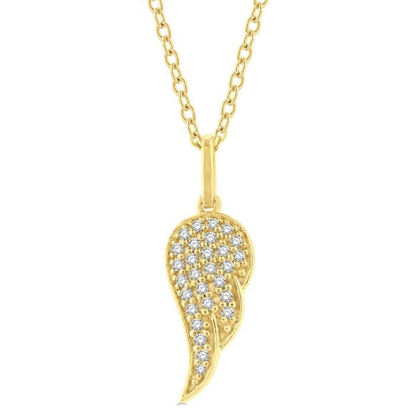 1/6 Ctw Petite Angel Wing Round Cut Diamond Fashion Pendant With Chain in 10K Yellow Gold