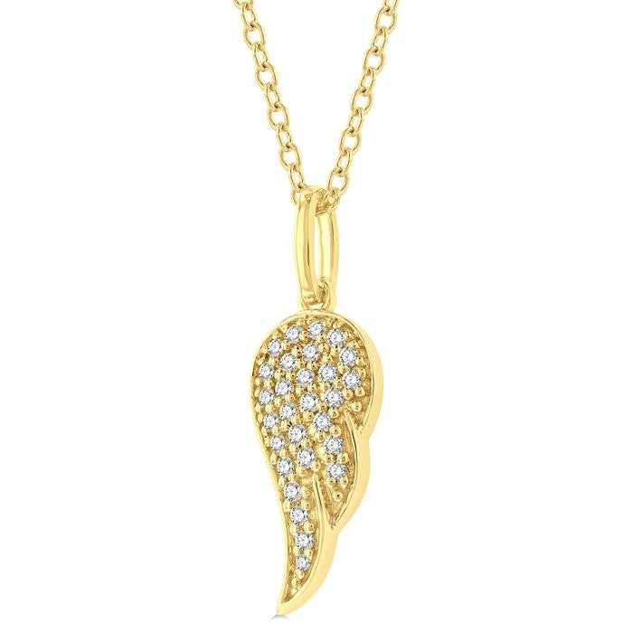 1/6 Ctw Petite Angel Wing Round Cut Diamond Fashion Pendant With Chain in 10K Yellow Gold