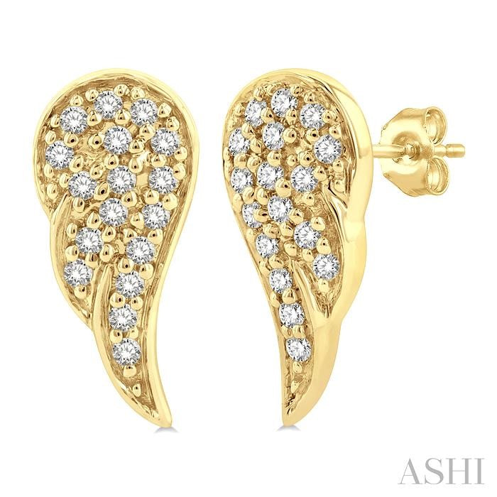 1/10 Ctw Petite Angel Wings Round Cut Diamond Fashion Stud Earrings in 10K Yellow Gold