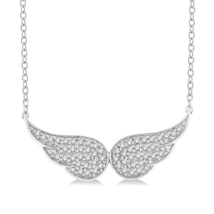 1/6 Ctw Petite Angel Wing Round Cut Diamond Fashion Pendant With Chain in 10K White Gold