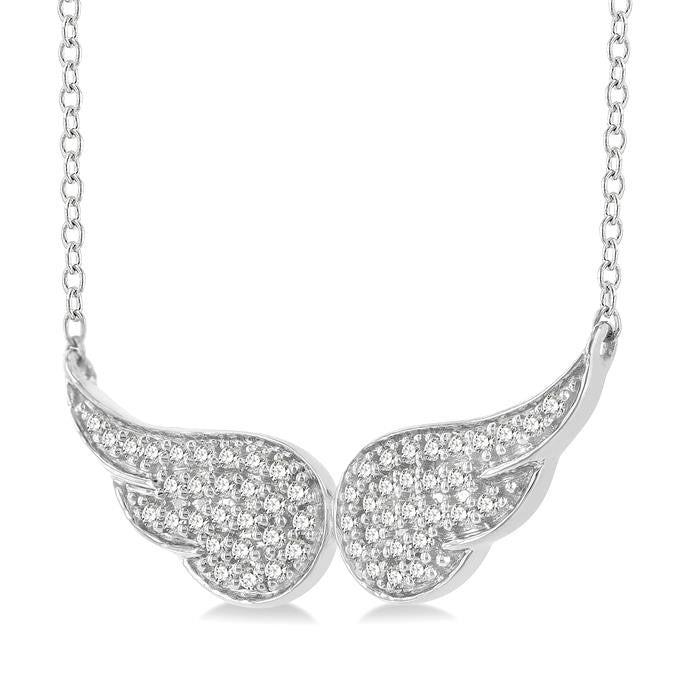1/6 Ctw Petite Angel Wing Round Cut Diamond Fashion Pendant With Chain in 10K White Gold