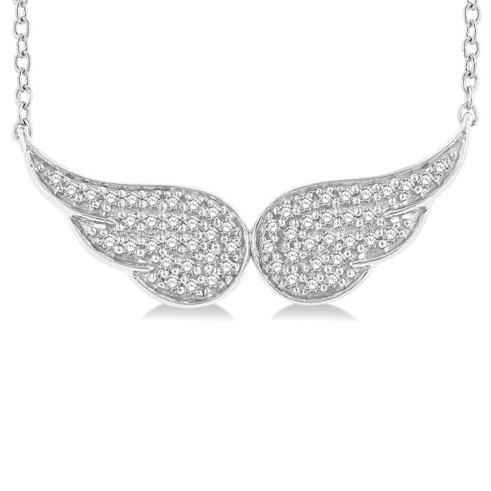 1/6 Ctw Petite Angel Wing Round Cut Diamond Fashion Pendant With Chain in 10K White Gold