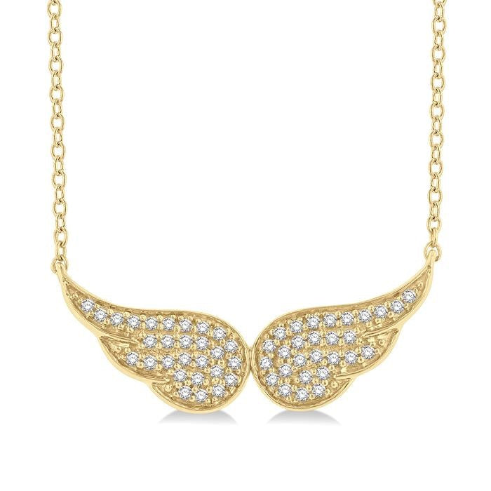 1/6 Ctw Petite Angel Wing Round Cut Diamond Fashion Pendant With Chain in 10K Yellow Gold