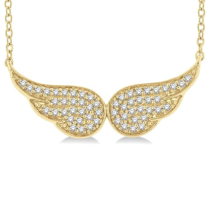 1/6 Ctw Petite Angel Wing Round Cut Diamond Fashion Pendant With Chain in 10K Yellow Gold