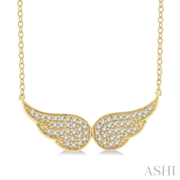 1/6 Ctw Petite Angel Wing Round Cut Diamond Fashion Pendant With Chain in 10K Yellow Gold