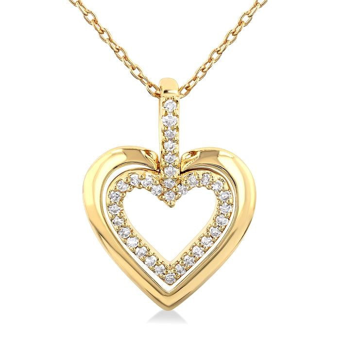 1/10 Ctw Petite Twin Heart Round Cut Diamond Fashion Pendant With Chain in 10K Yellow Gold