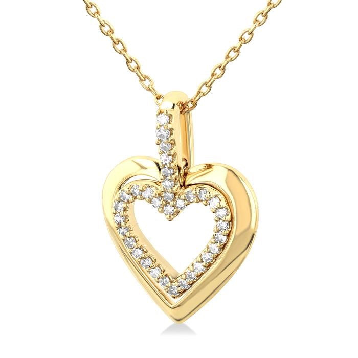 1/10 Ctw Petite Twin Heart Round Cut Diamond Fashion Pendant With Chain in 10K Yellow Gold