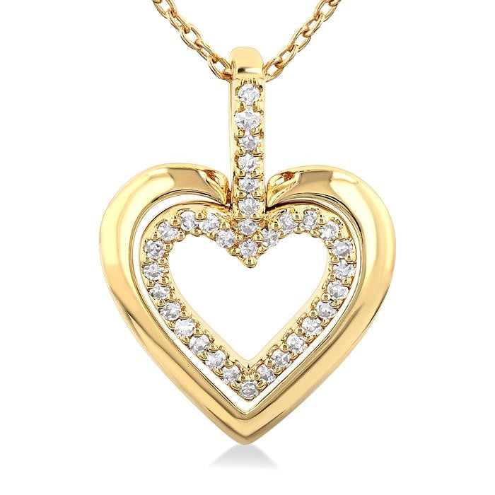 1/10 Ctw Petite Twin Heart Round Cut Diamond Fashion Pendant With Chain in 10K Yellow Gold