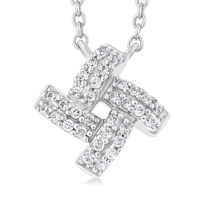 1/8 Ctw Petite Pinwheel Round Cut Diamond Fashion Pendant With Chain in 10K White Gold