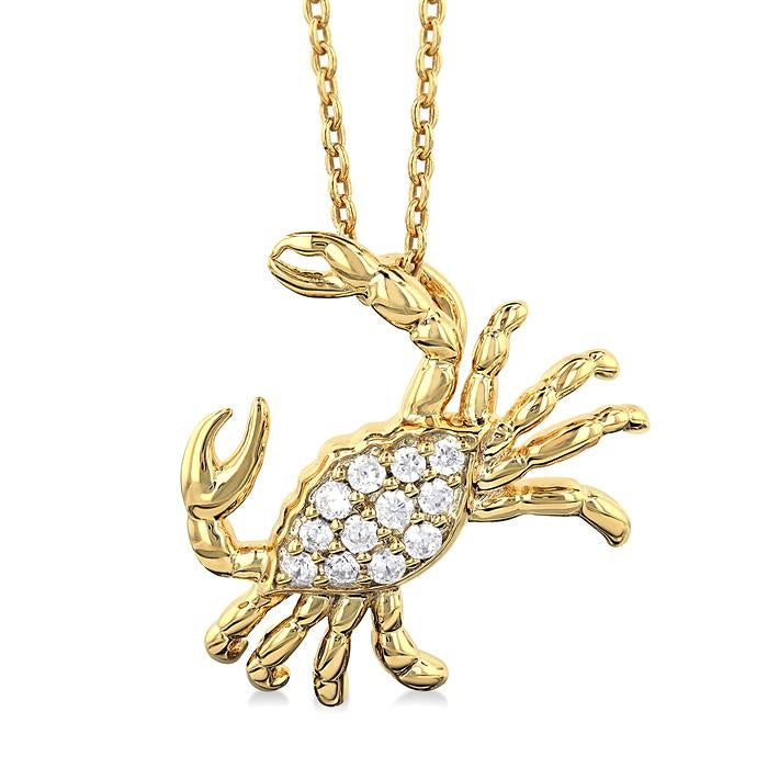 1/10 Ctw Petite Crab Round Cut Diamond Fashion Pendant With Chain in 10K Yellow Gold