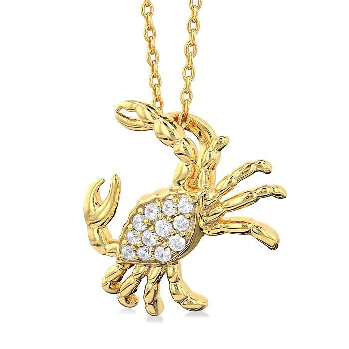 1/10 Ctw Petite Crab Round Cut Diamond Fashion Pendant With Chain in 10K Yellow Gold