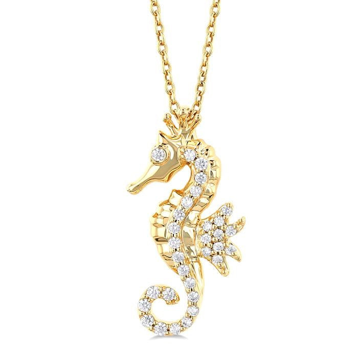 1/8 Ctw Petite Seahorse Round Cut Diamond Fashion Pendant With Chain in 10K Yellow Gold