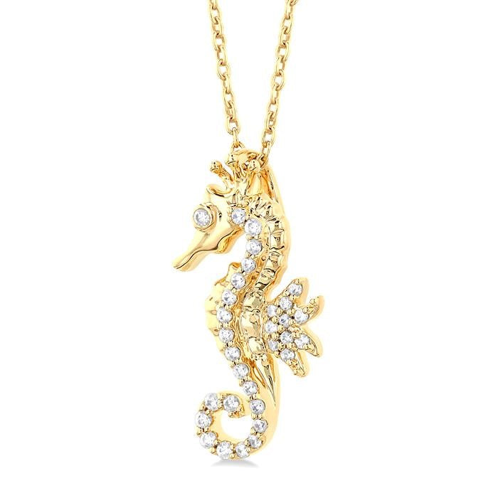 1/8 Ctw Petite Seahorse Round Cut Diamond Fashion Pendant With Chain in 10K Yellow Gold