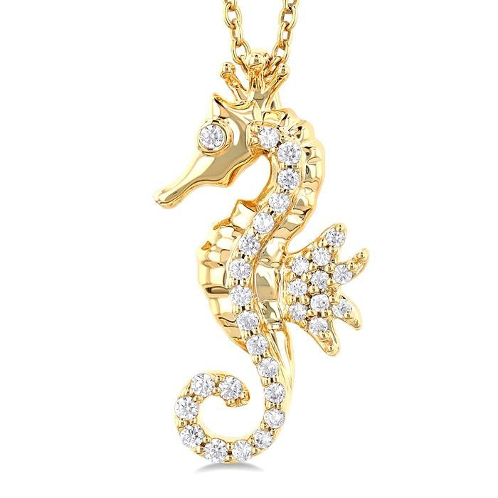1/8 Ctw Petite Seahorse Round Cut Diamond Fashion Pendant With Chain in 10K Yellow Gold
