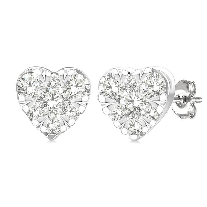 1/6 Ctw Shine Bright Petite Heart Shape Round Cut Diamond Fashion Stud Earrings in 10K Yellow and White Gold