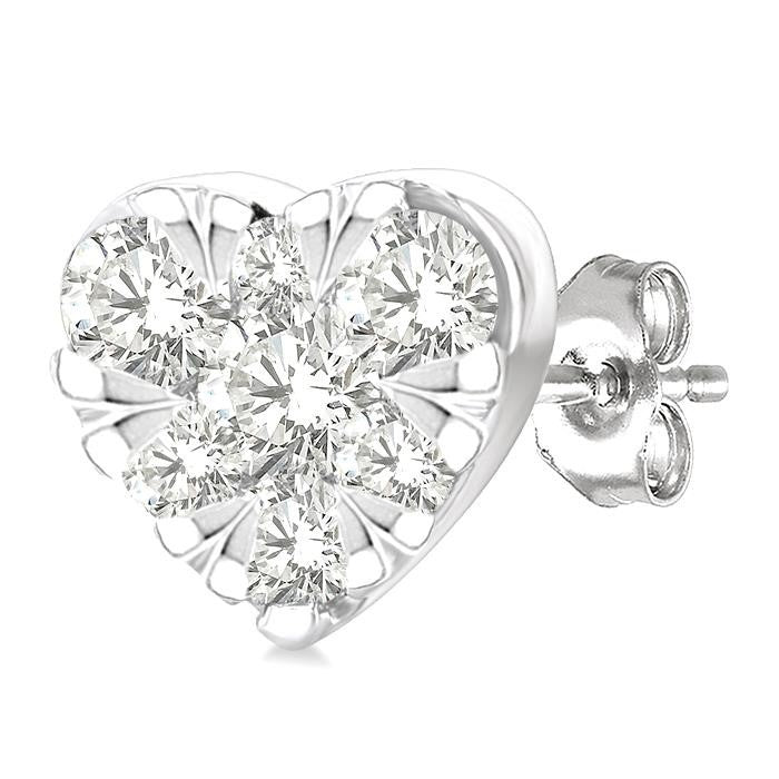 1/6 Ctw Shine Bright Petite Heart Shape Round Cut Diamond Fashion Stud Earrings in 10K Yellow and White Gold