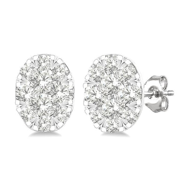 1/6 Ctw Shine Bright Petite Oval Shape Round Cut Diamond Fashion Stud Earrings in 10K Yellow and White Gold