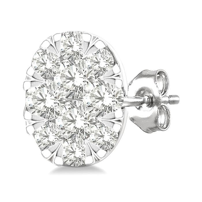 1/6 Ctw Shine Bright Petite Oval Shape Round Cut Diamond Fashion Stud Earrings in 10K Yellow and White Gold