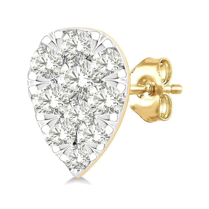 1/6 Ctw Shine Bright Petite Pear Shape Round Cut Diamond Fashion Stud Earrings in 10K Yellow Gold