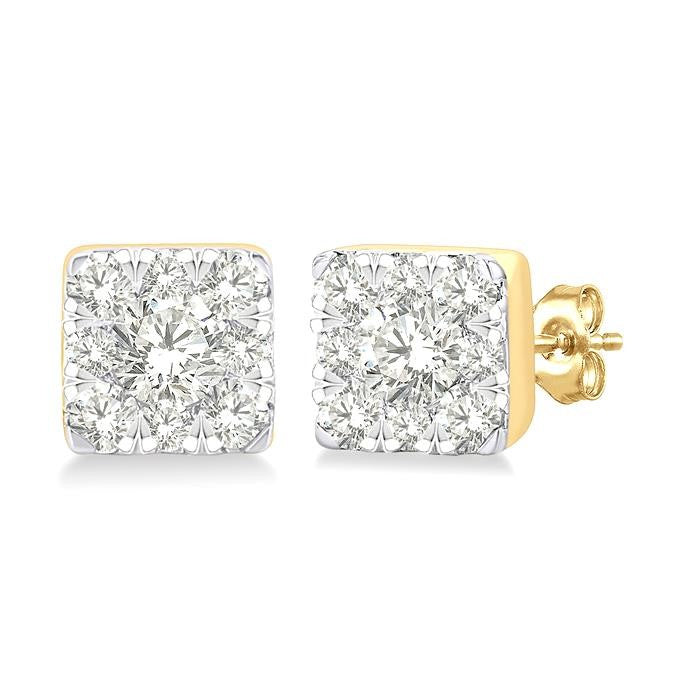 1/6 Ctw Shine Bright Petite Square Shape Round Cut Diamond Fashion Stud Earrings in 10K Yellow Gold