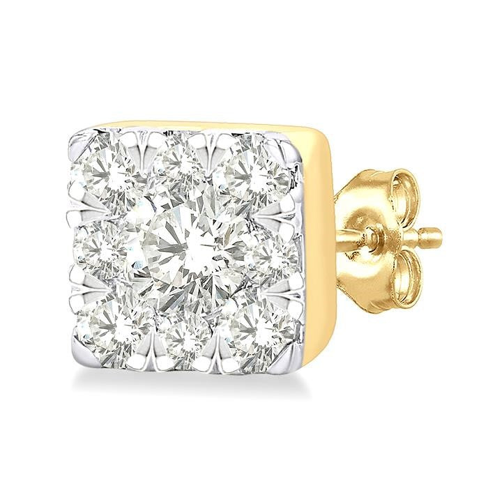 1/6 Ctw Shine Bright Petite Square Shape Round Cut Diamond Fashion Stud Earrings in 10K Yellow Gold