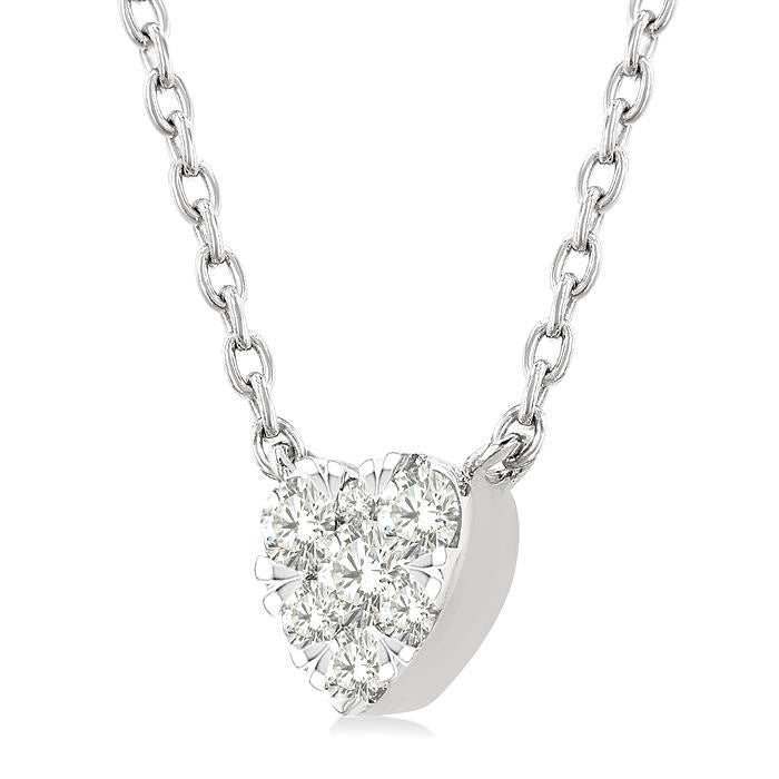 1/10 Ctw Shine Bright Petite Heart Shape Round Cut Diamond Fashion Pendant With Chain in 10K Yellow and White Gold