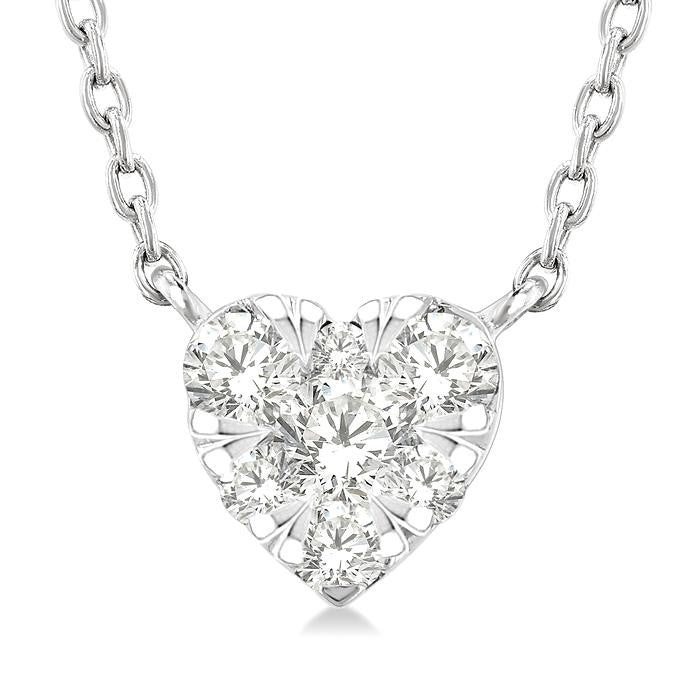 1/10 Ctw Shine Bright Petite Heart Shape Round Cut Diamond Fashion Pendant With Chain in 10K Yellow and White Gold