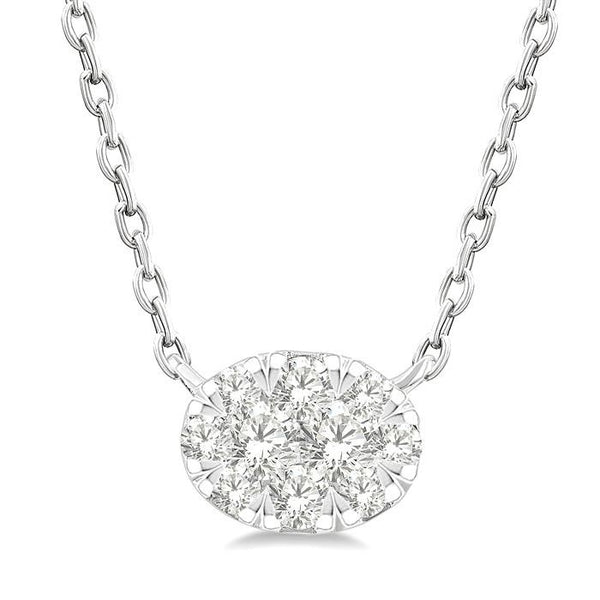 1/10 Ctw Shine Bright Petite East-West Set Oval Shape Round Cut Diamond Fashion Pendant With Chain in 10K Yellow and White Gold