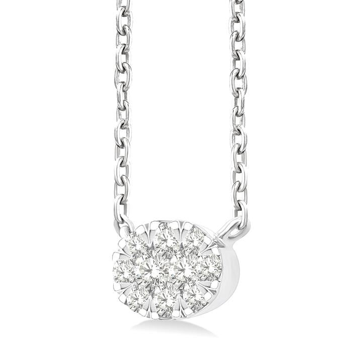 1/10 Ctw Shine Bright Petite East-West Set Oval Shape Round Cut Diamond Fashion Pendant With Chain in 10K Yellow and White Gold