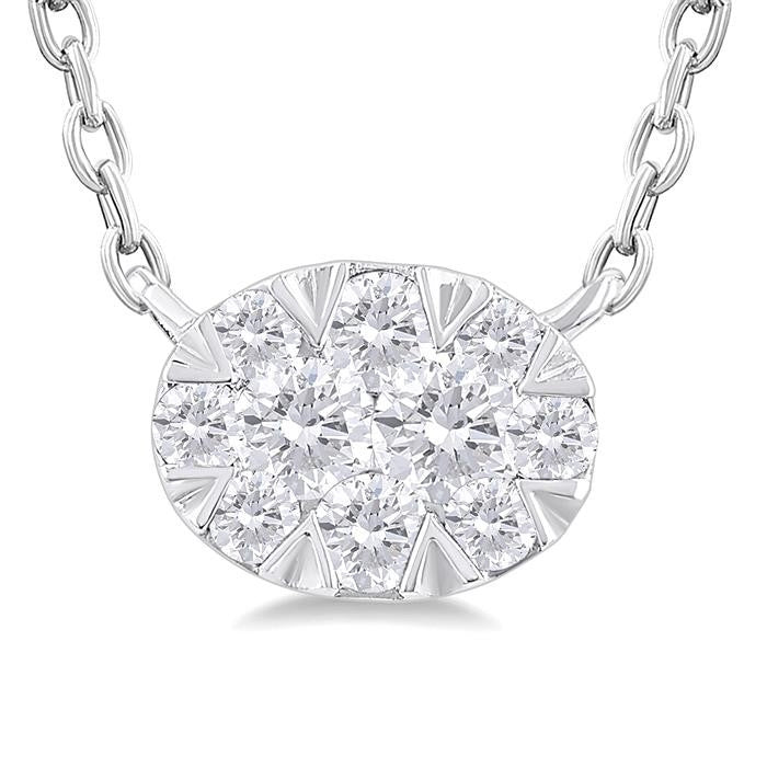 1/10 Ctw Shine Bright Petite East-West Set Oval Shape Round Cut Diamond Fashion Pendant With Chain in 10K Yellow and White Gold