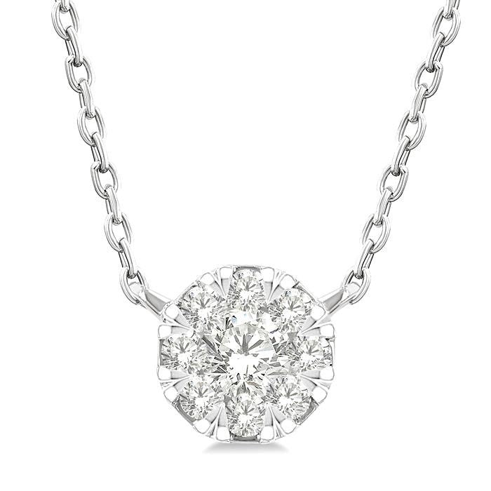 1/10 Ctw Shine Bright Petite Round Shape Round Cut Diamond Fashion Pendant With Chain in 10K Yellow and White Gold