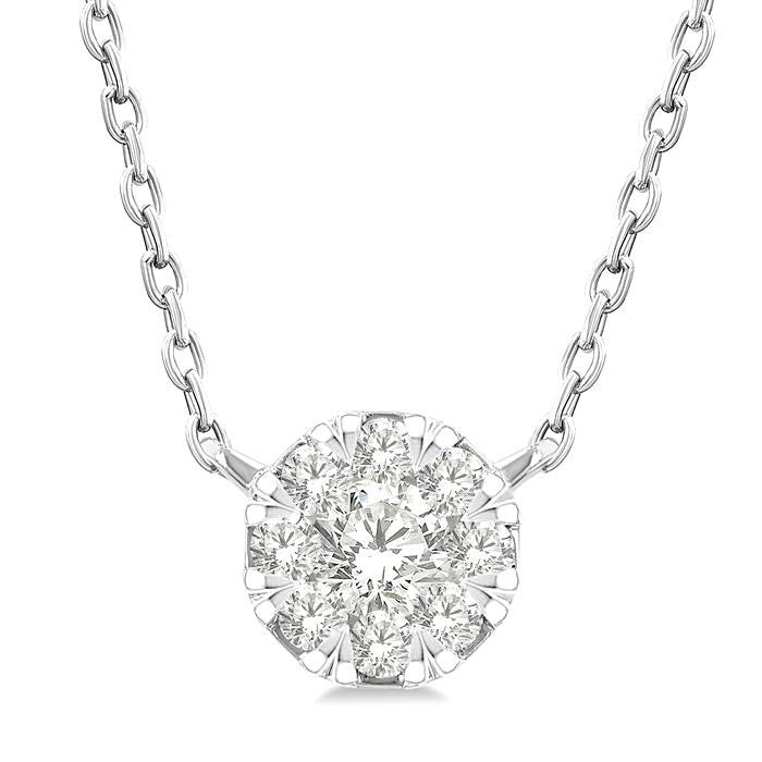 1/10 Ctw Shine Bright Petite Round Shape Round Cut Diamond Fashion Pendant With Chain in 10K Yellow and White Gold